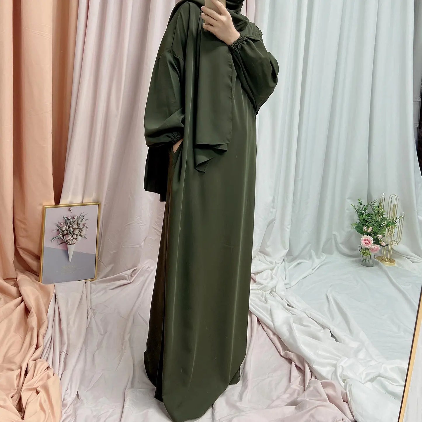 Autumn Hooded Abaya Dress with Headscarf – Dubai Style