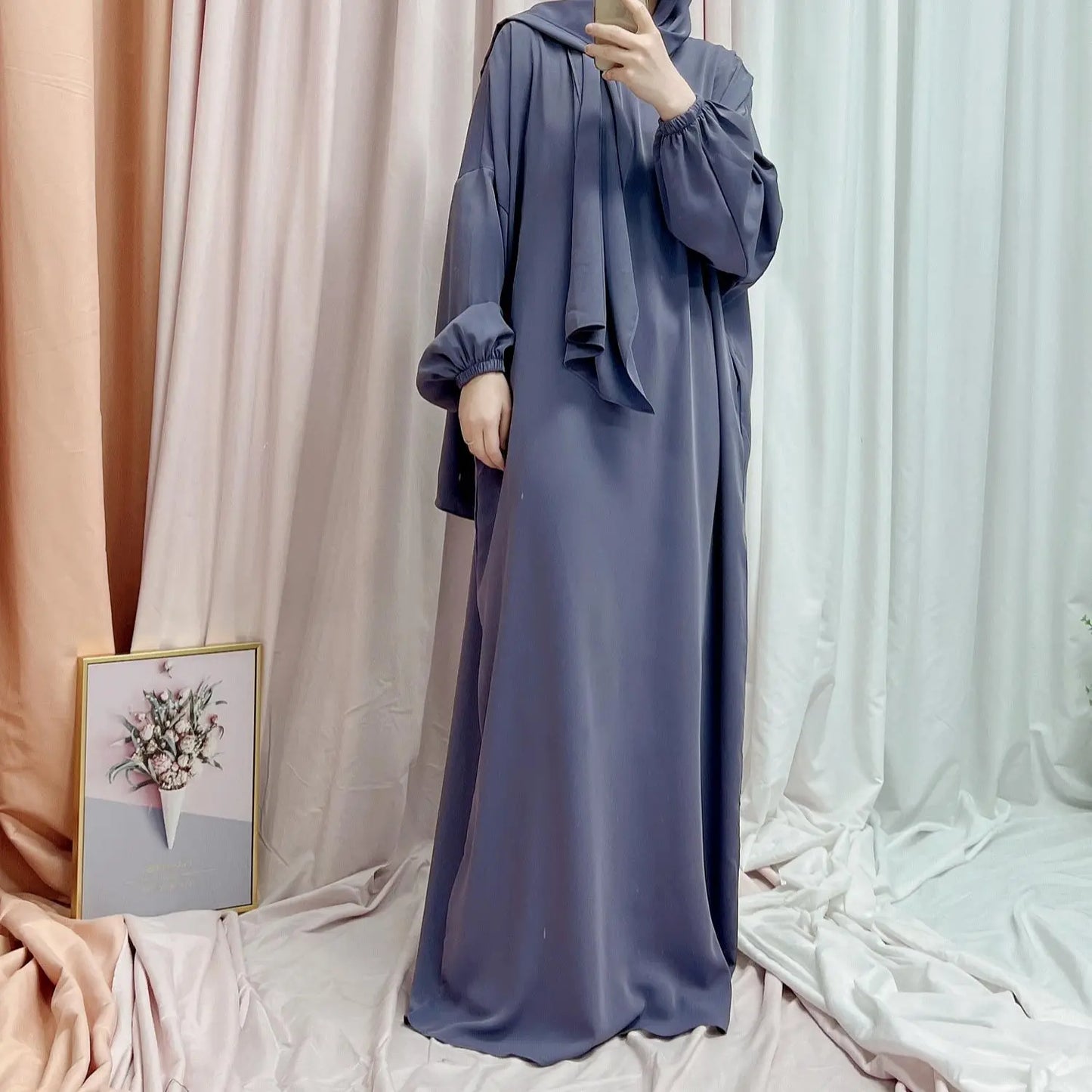 Autumn Hooded Abaya Dress with Headscarf – Dubai Style
