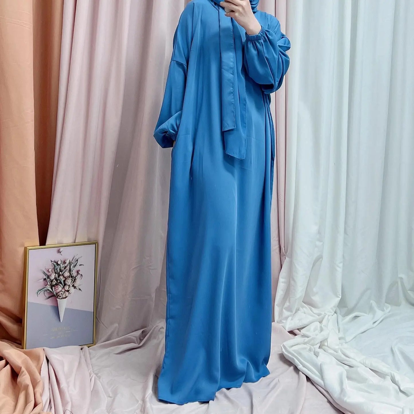 Autumn Hooded Abaya Dress with Headscarf – Dubai Style