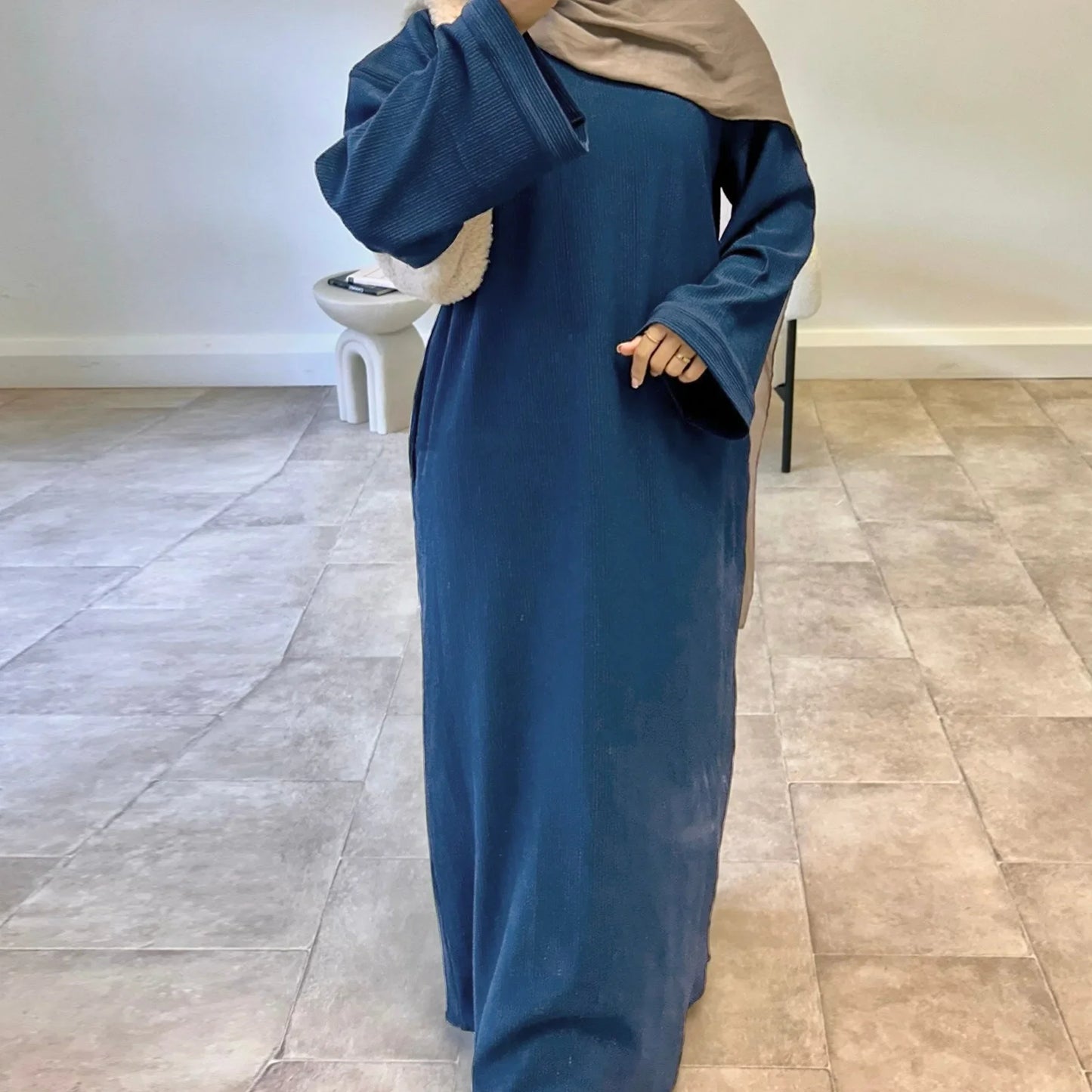Corduroy Winter Abaya – Modest Coat Dress for Women