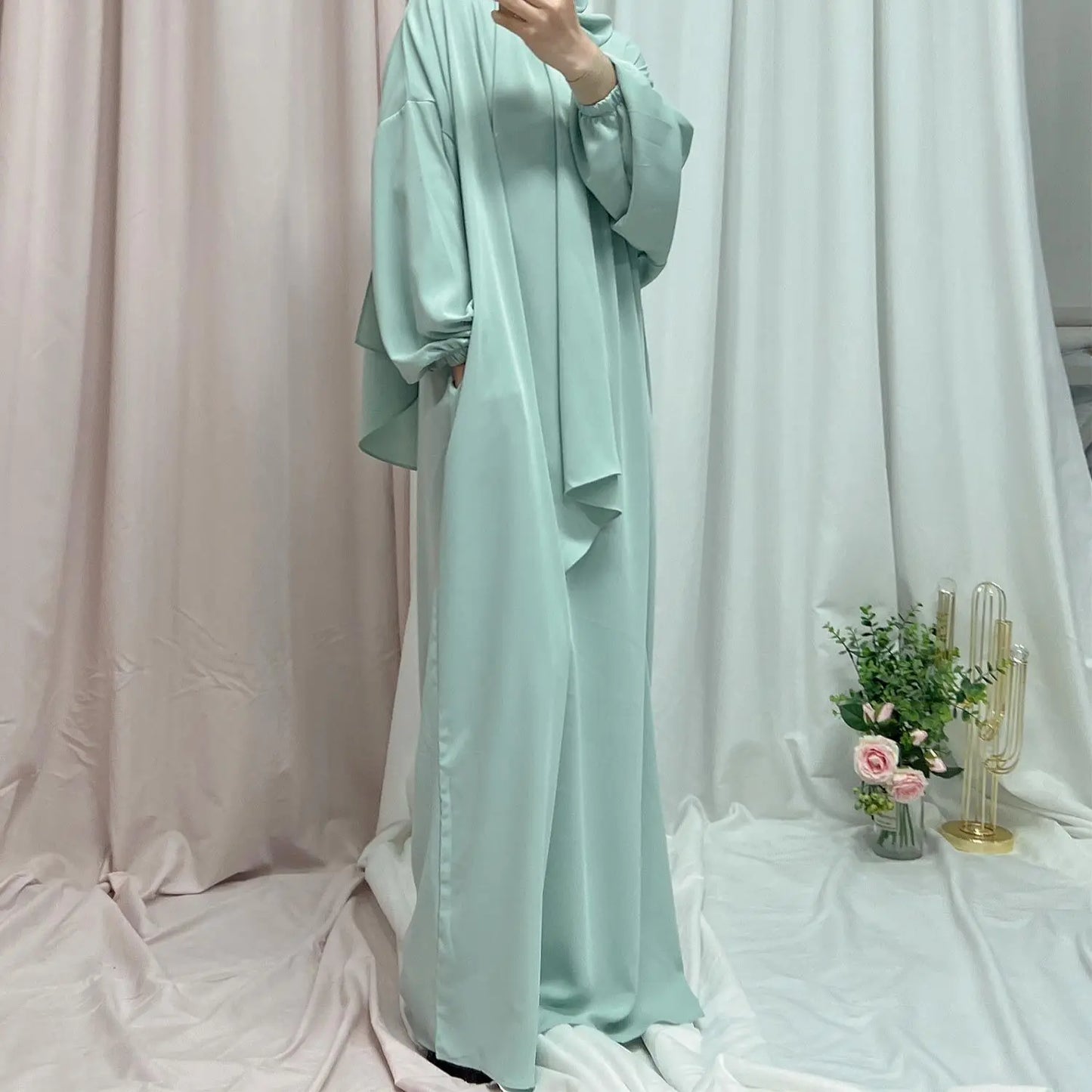 Autumn Hooded Abaya Dress with Headscarf – Dubai Style