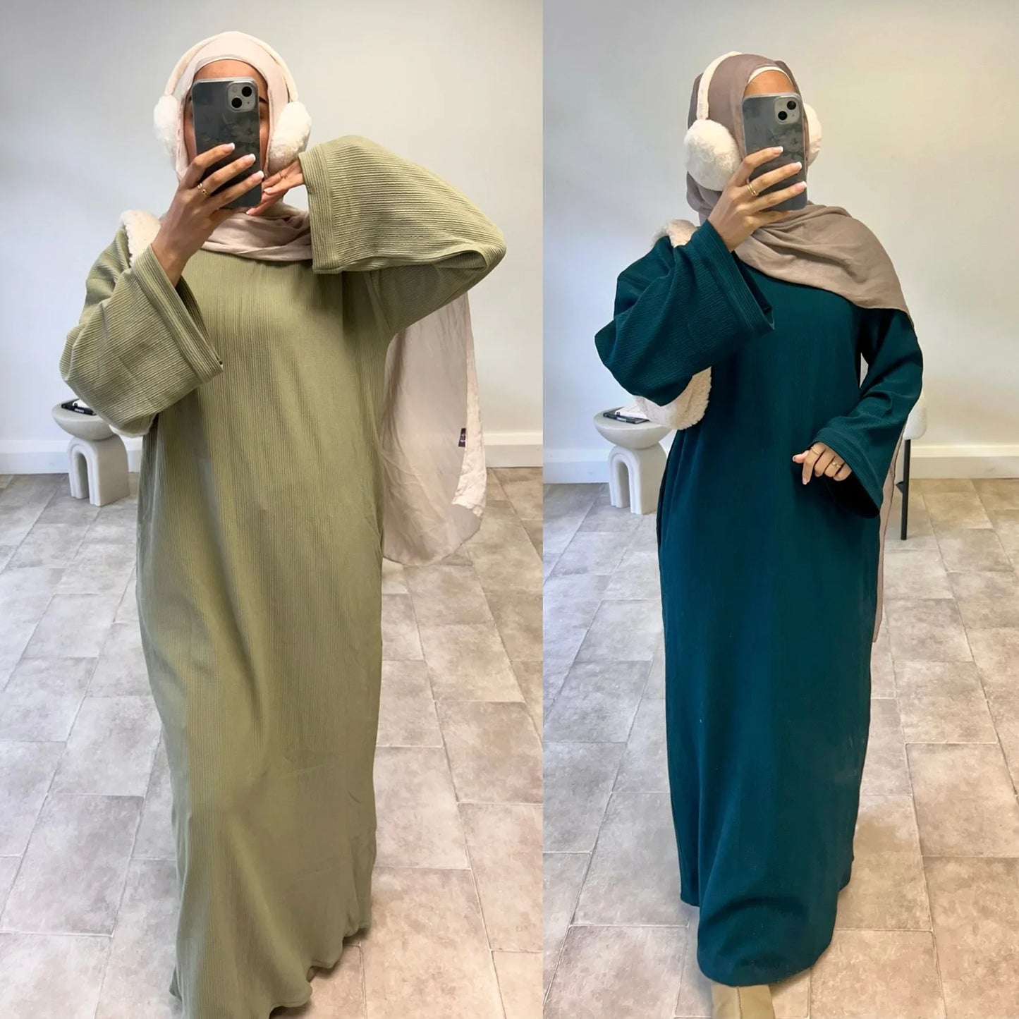 Corduroy Winter Abaya – Modest Coat Dress for Women