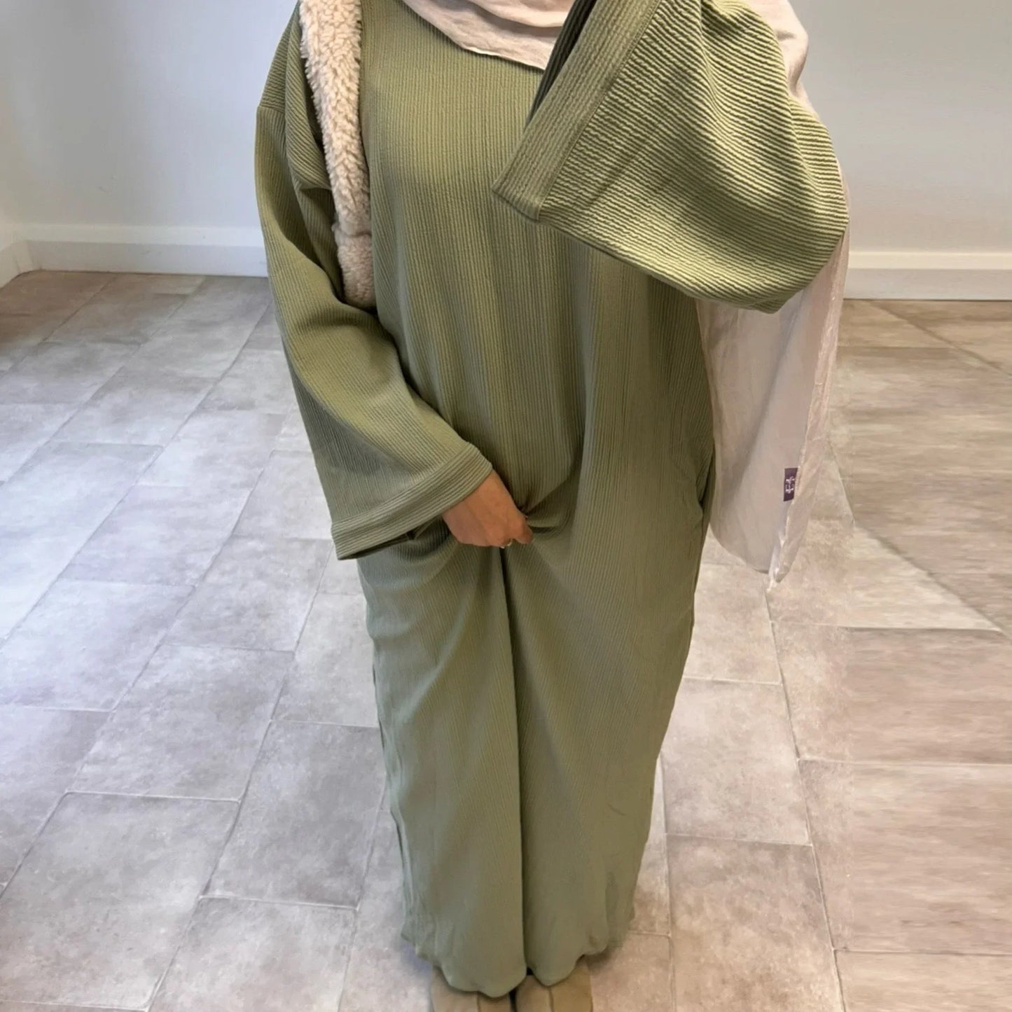 Corduroy Winter Abaya – Modest Coat Dress for Women