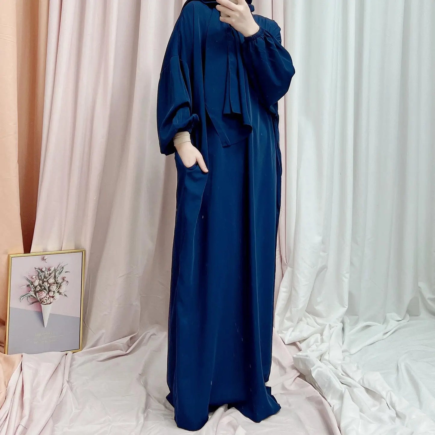 Autumn Hooded Abaya Dress with Headscarf – Dubai Style
