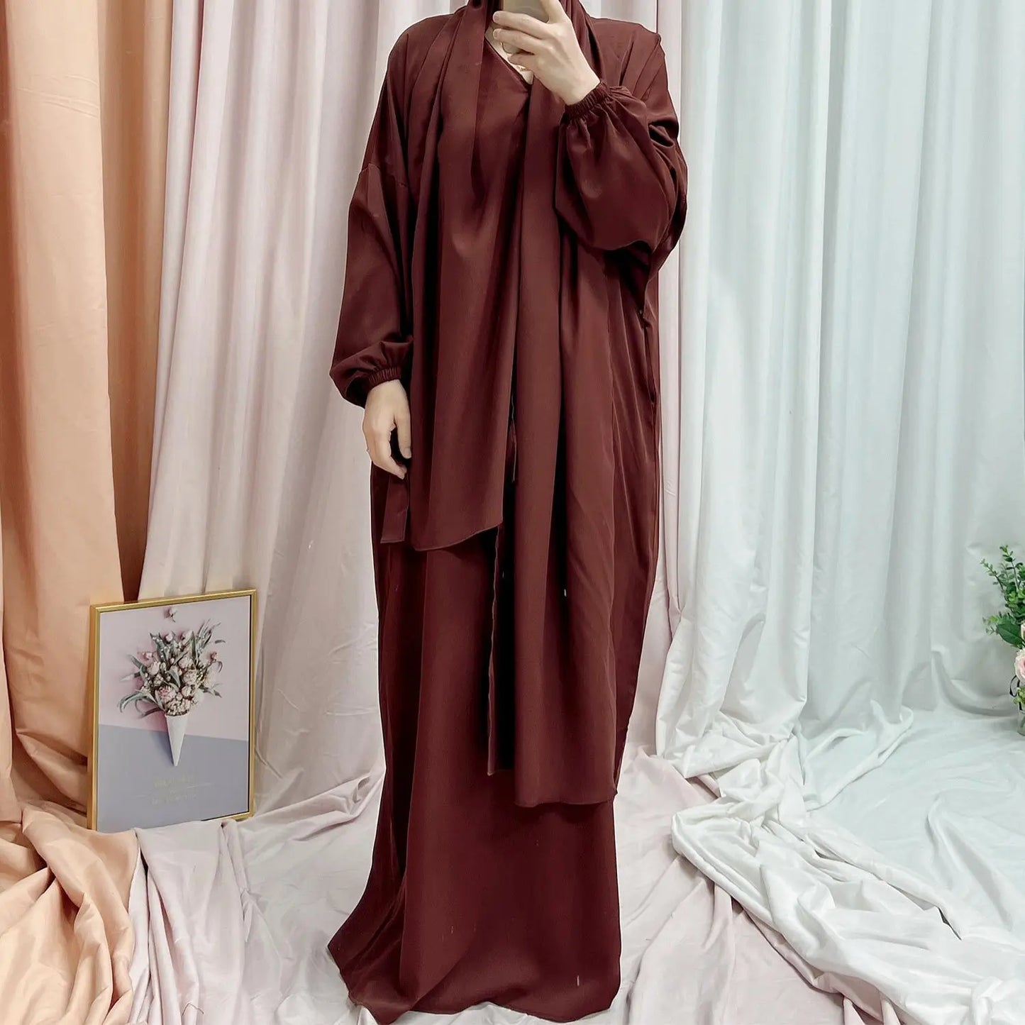 Autumn Hooded Abaya Dress with Headscarf – Dubai Style