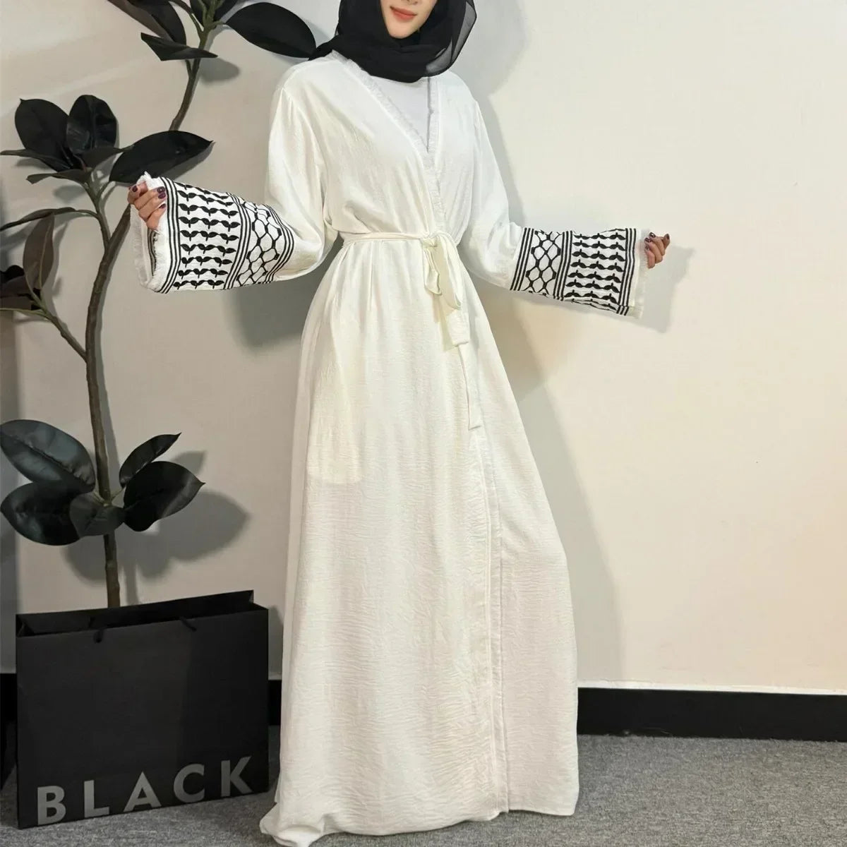 Elegant Embroidered Open Abaya – Muslim Women’s Maxi Cardigan with Tassels | Kaftan Jilbab Style
