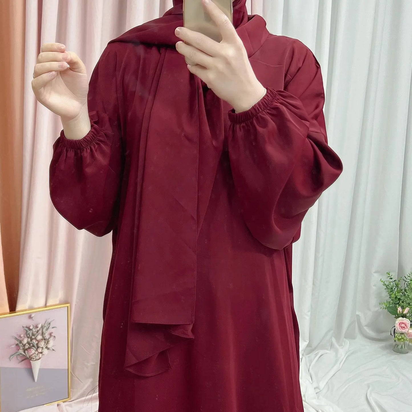 Autumn Hooded Abaya Dress with Headscarf – Dubai Style