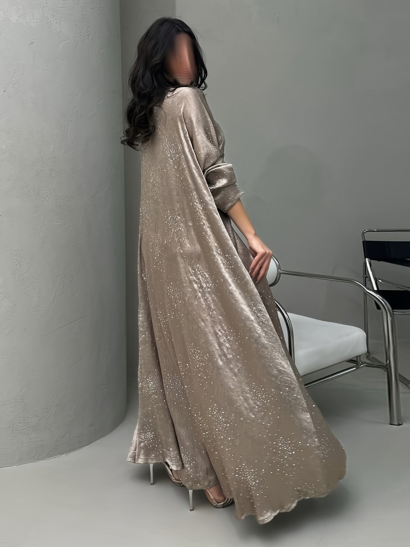 Elegant Blue Rhinestone Abaya – Modest Maxi Dress for Women