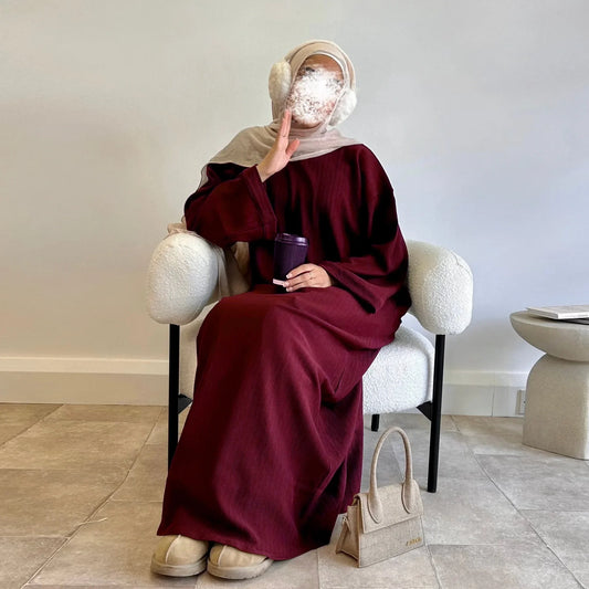Corduroy Winter Abaya – Modest Coat Dress for Women
