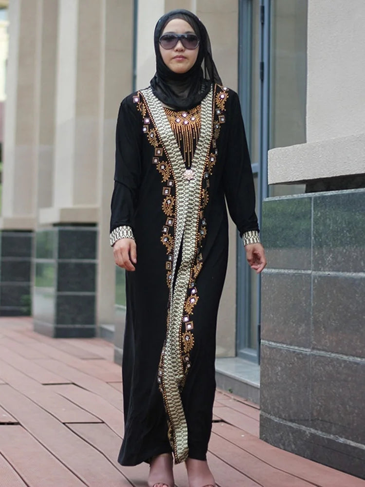Elegant Sequin Kaftan Abaya – Dubai-Inspired Maxi Dress for Muslim Women | Perfect for Eid & Special Occasions