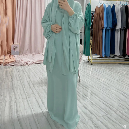Autumn Hooded Abaya Dress with Headscarf – Dubai Style