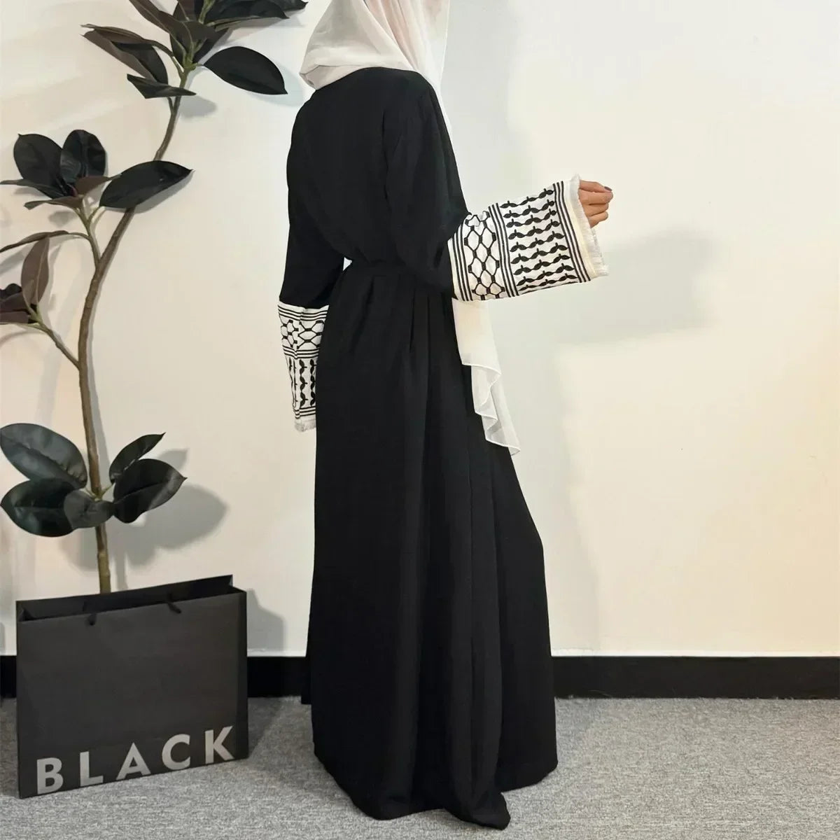 Elegant Embroidered Open Abaya – Muslim Women’s Maxi Cardigan with Tassels | Kaftan Jilbab Style