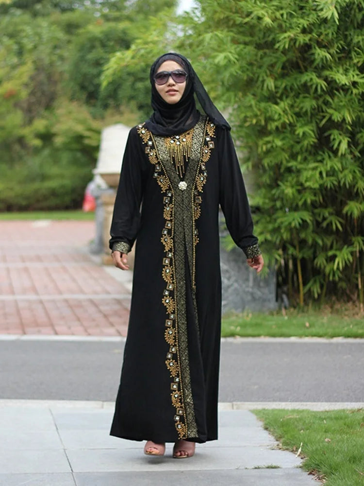 Elegant Sequin Kaftan Abaya – Dubai-Inspired Maxi Dress for Muslim Women | Perfect for Eid & Special Occasions